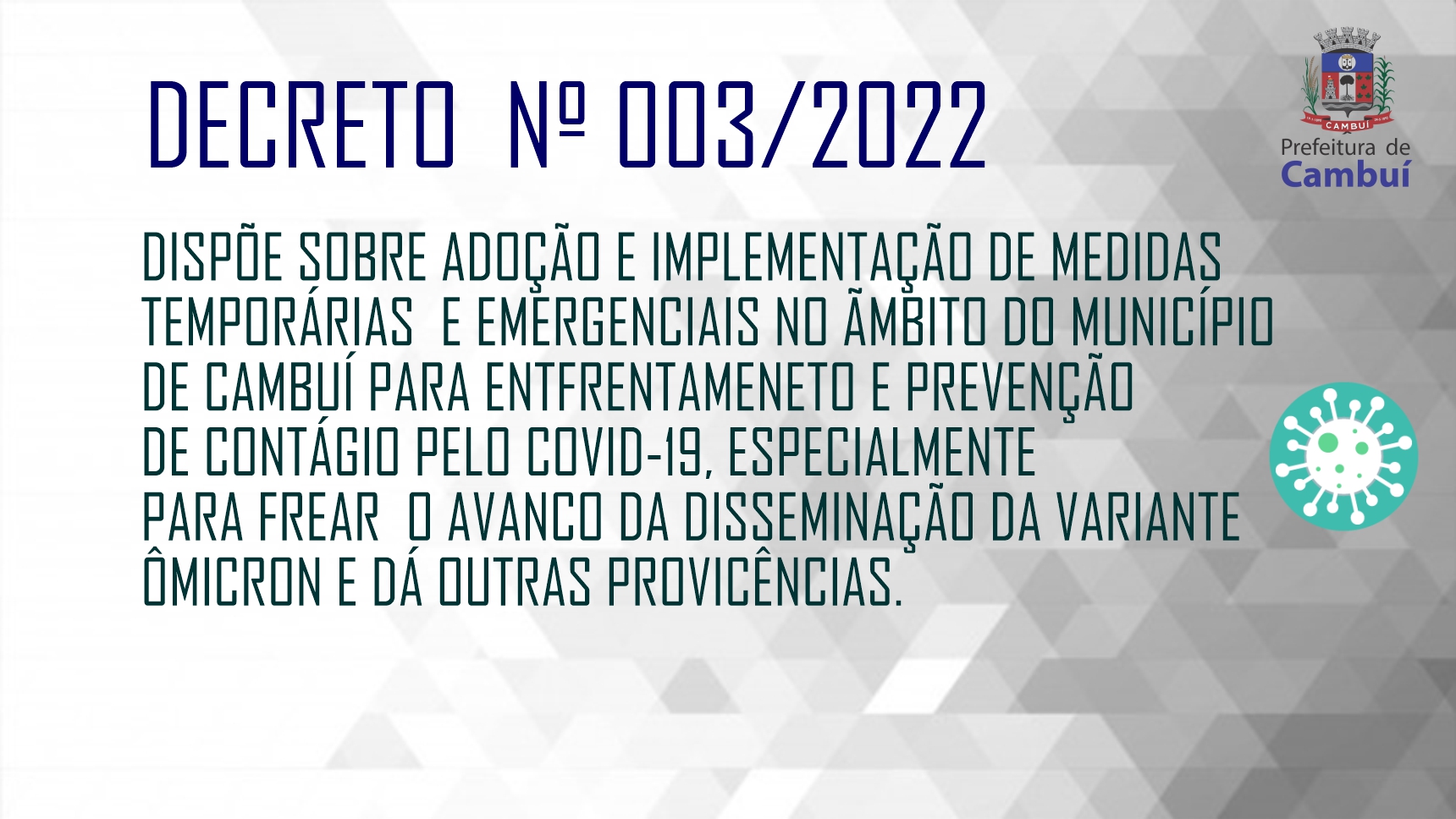 || SAÚDE – DECRETO 003/2022